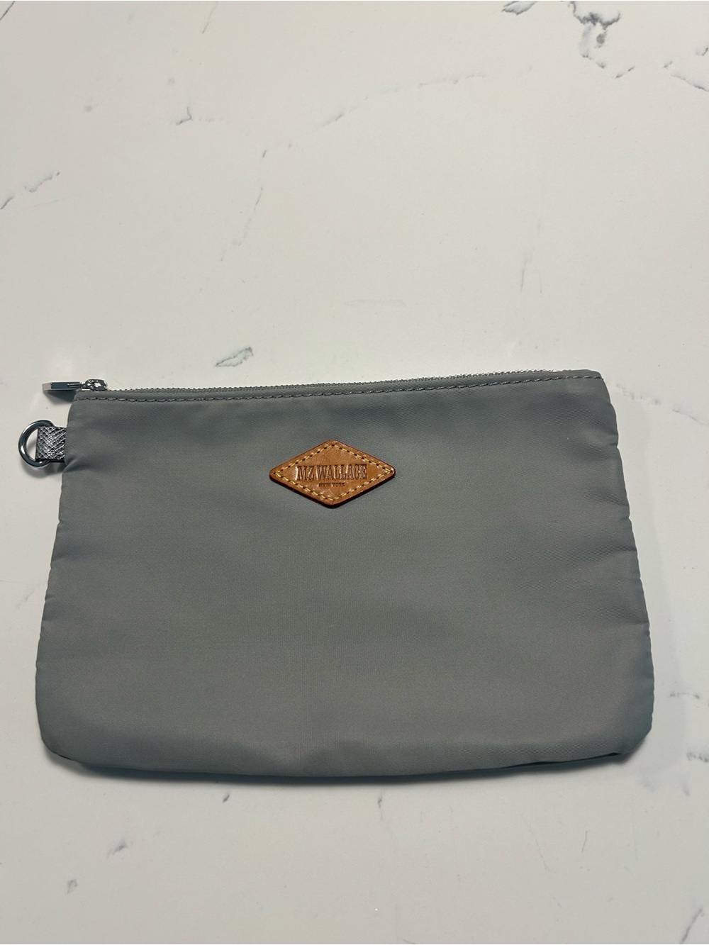 MZ Wallace Gray Nylon Pouch with Leather Logo 8” X 6”